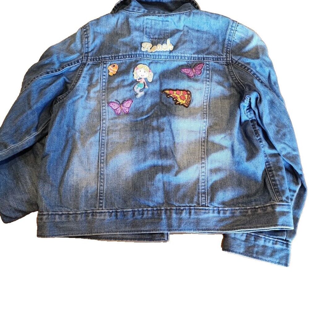 Oshkosh Bgosh Girls Denim Jean Jacket Appliques Snap Up Flap Pockets Blue Sz 10 - Picture 8 of 8